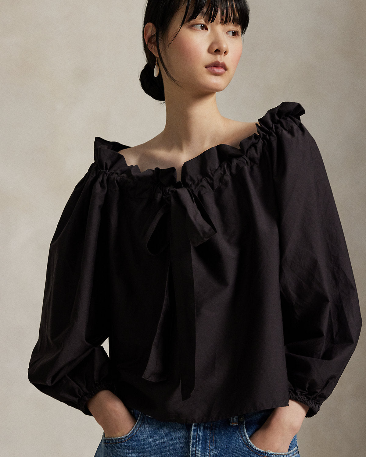 Ralph Lauren OfftheShoulder CottonSilk Blouse