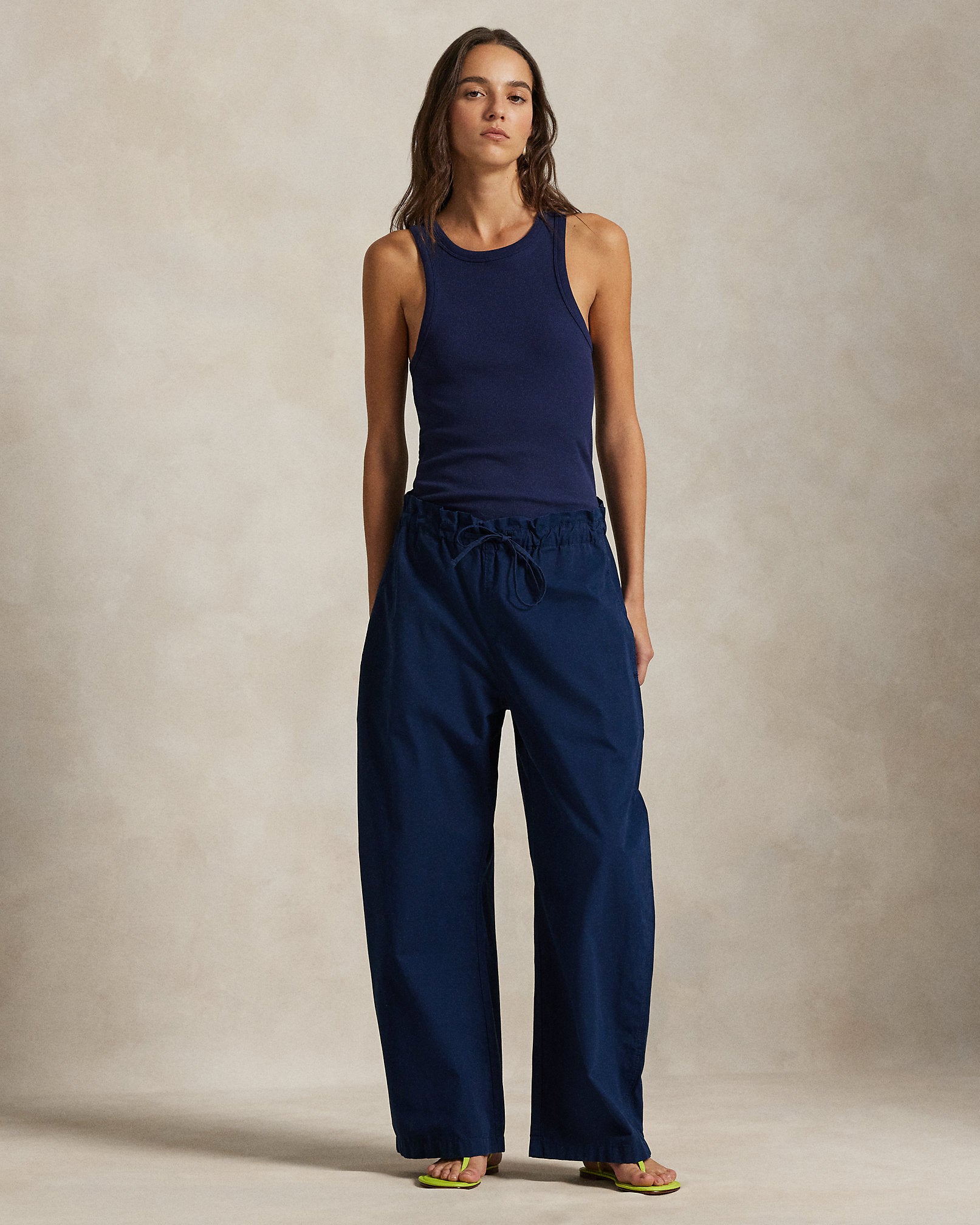 Ralph Lauren Cotton Curved Tapered Drawstring Pant
