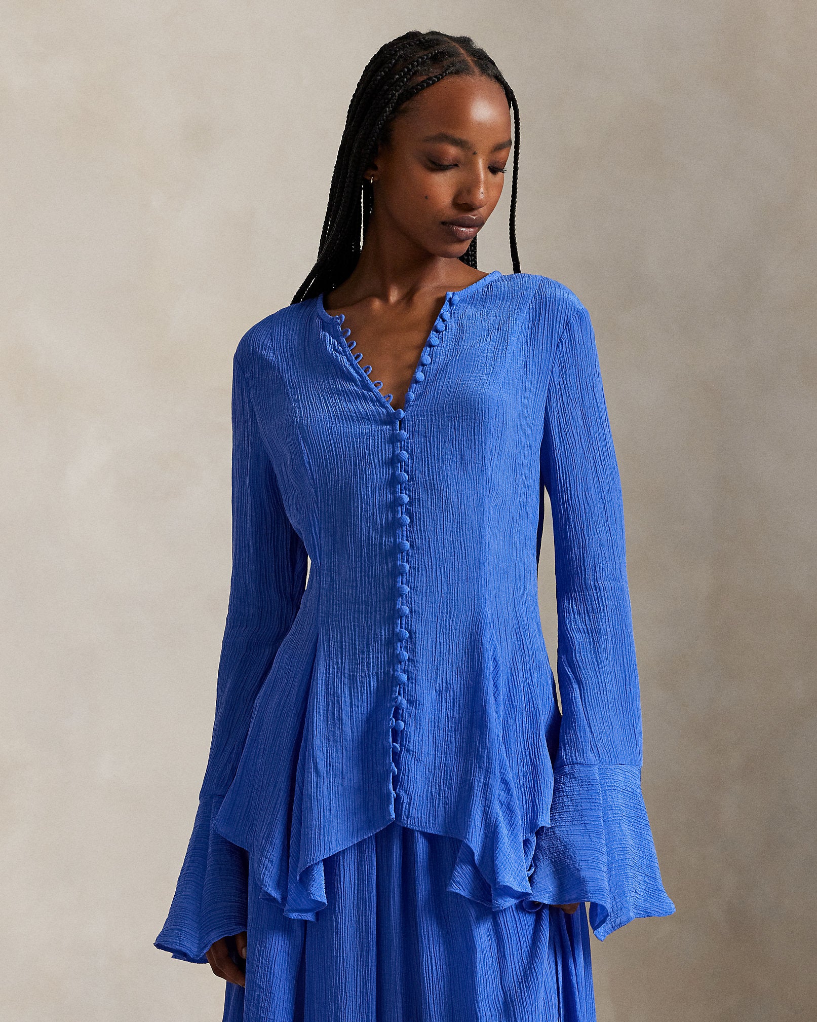 Ralph Lauren Crinkled ButtonFront Top
