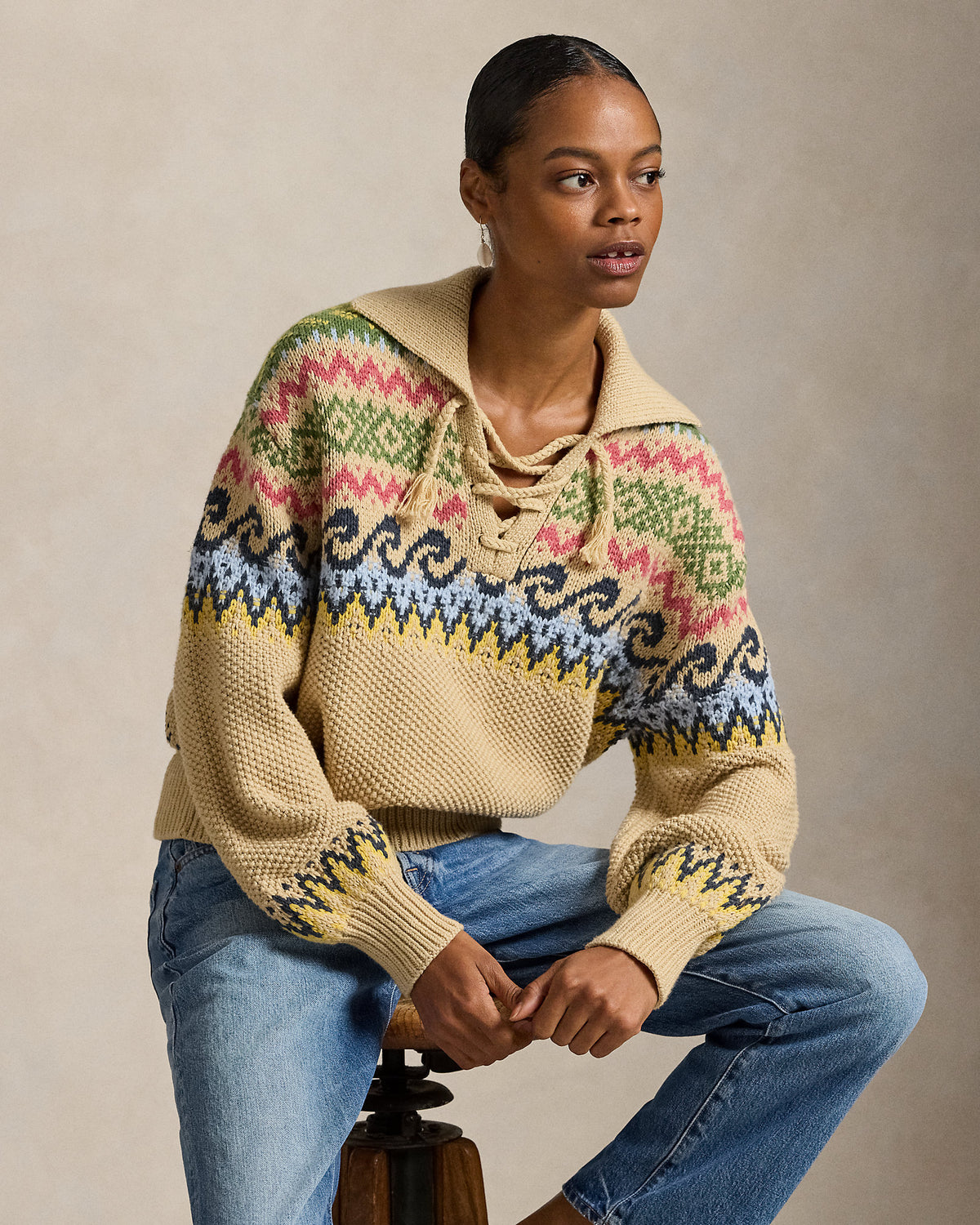 Ralph Lauren Fair Isle LaceUp Sweater