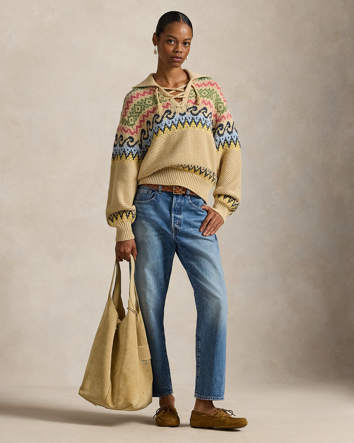 Ralph Lauren Fair Isle LaceUp Sweater