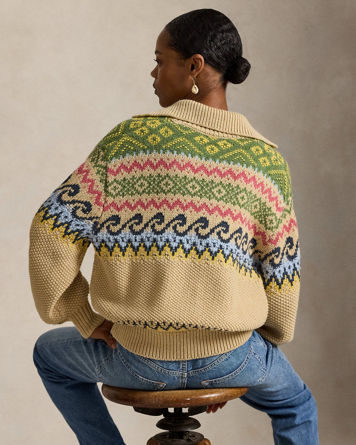Ralph Lauren Fair Isle LaceUp Sweater