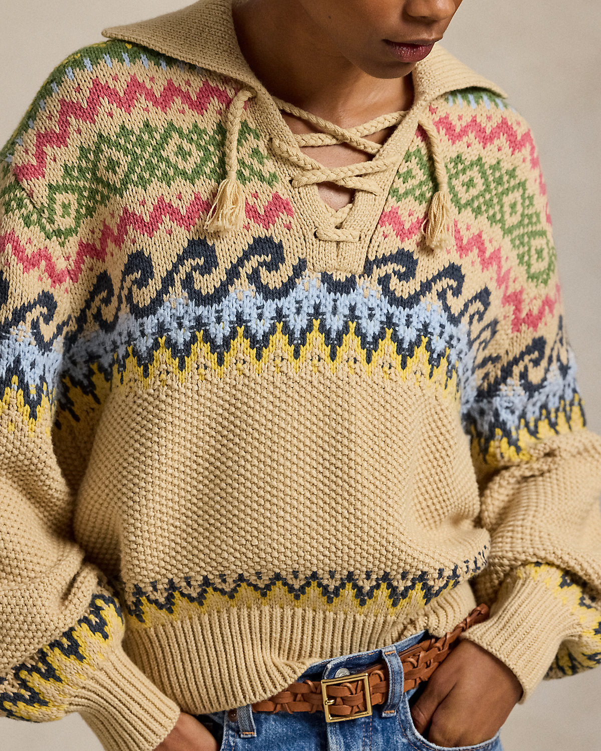 Ralph Lauren Fair Isle LaceUp Sweater