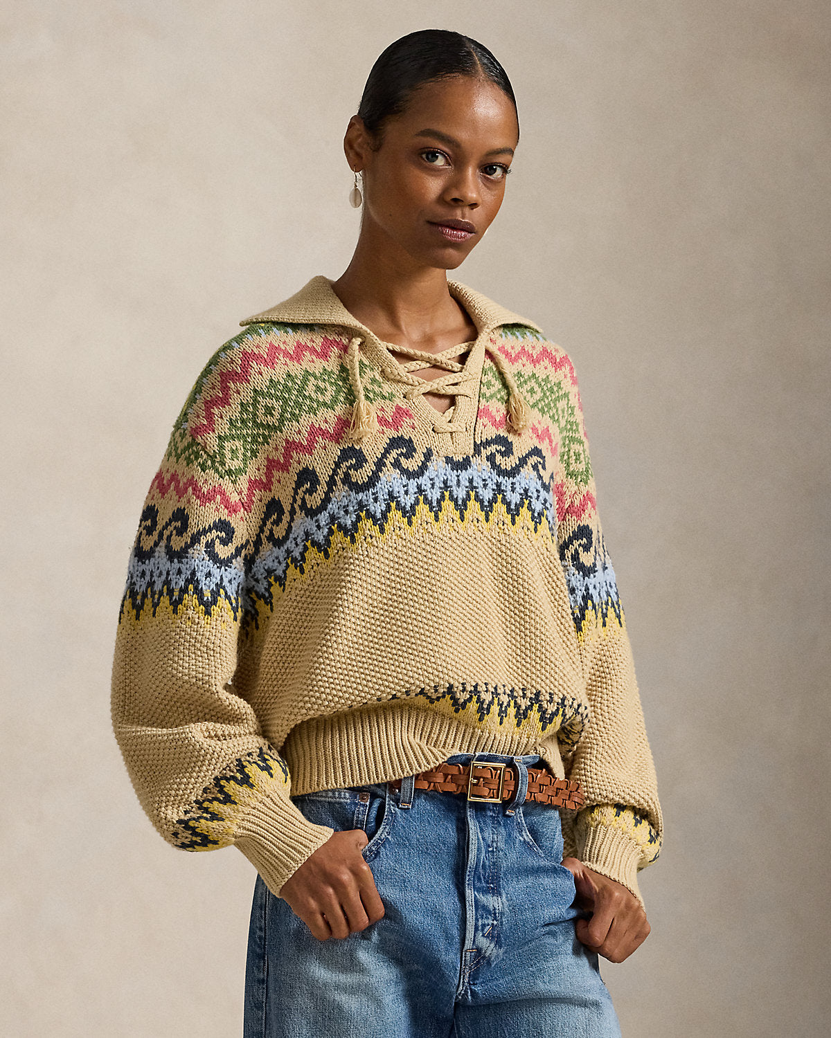 Ralph Lauren Fair Isle LaceUp Sweater