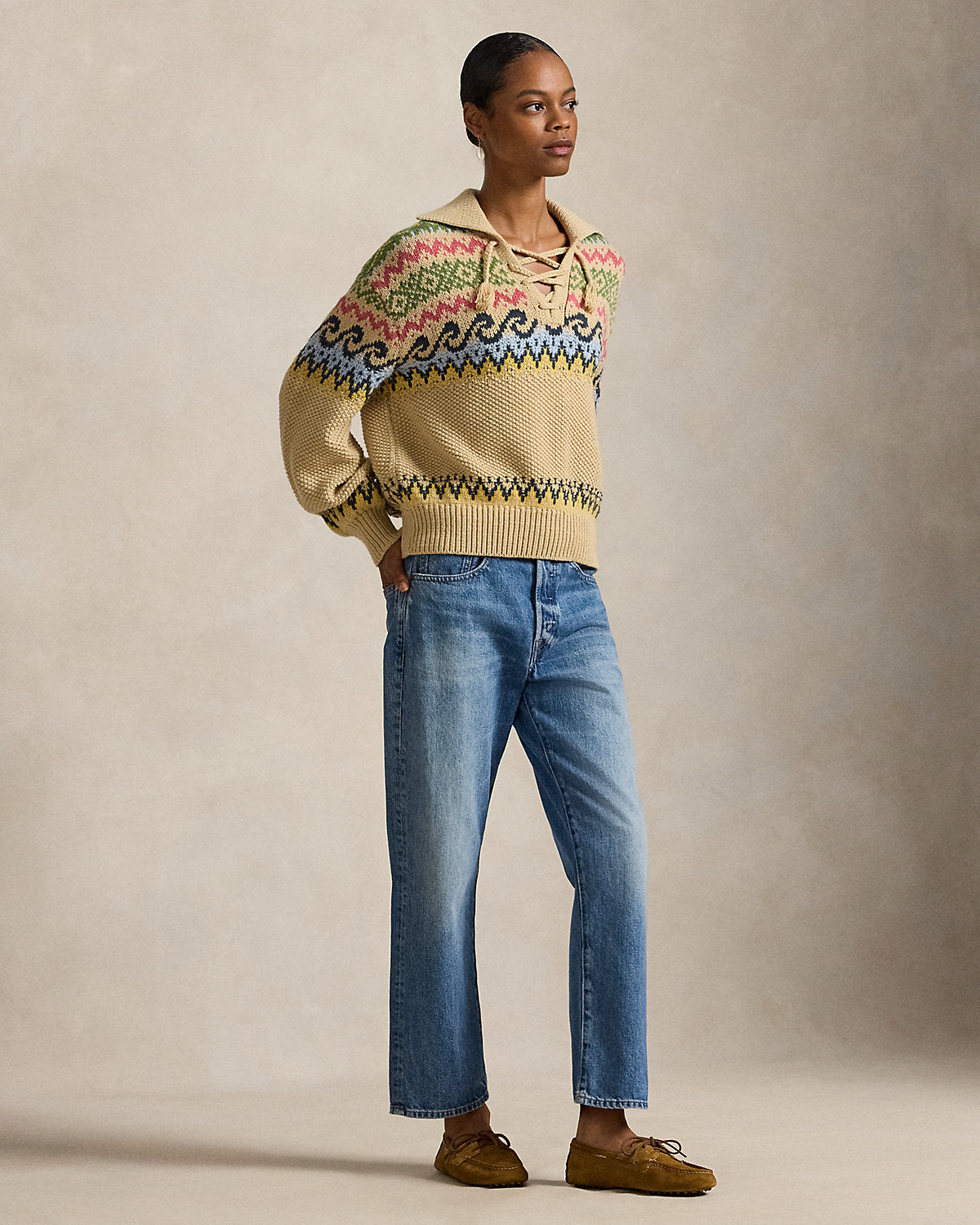 Ralph Lauren Fair Isle LaceUp Sweater