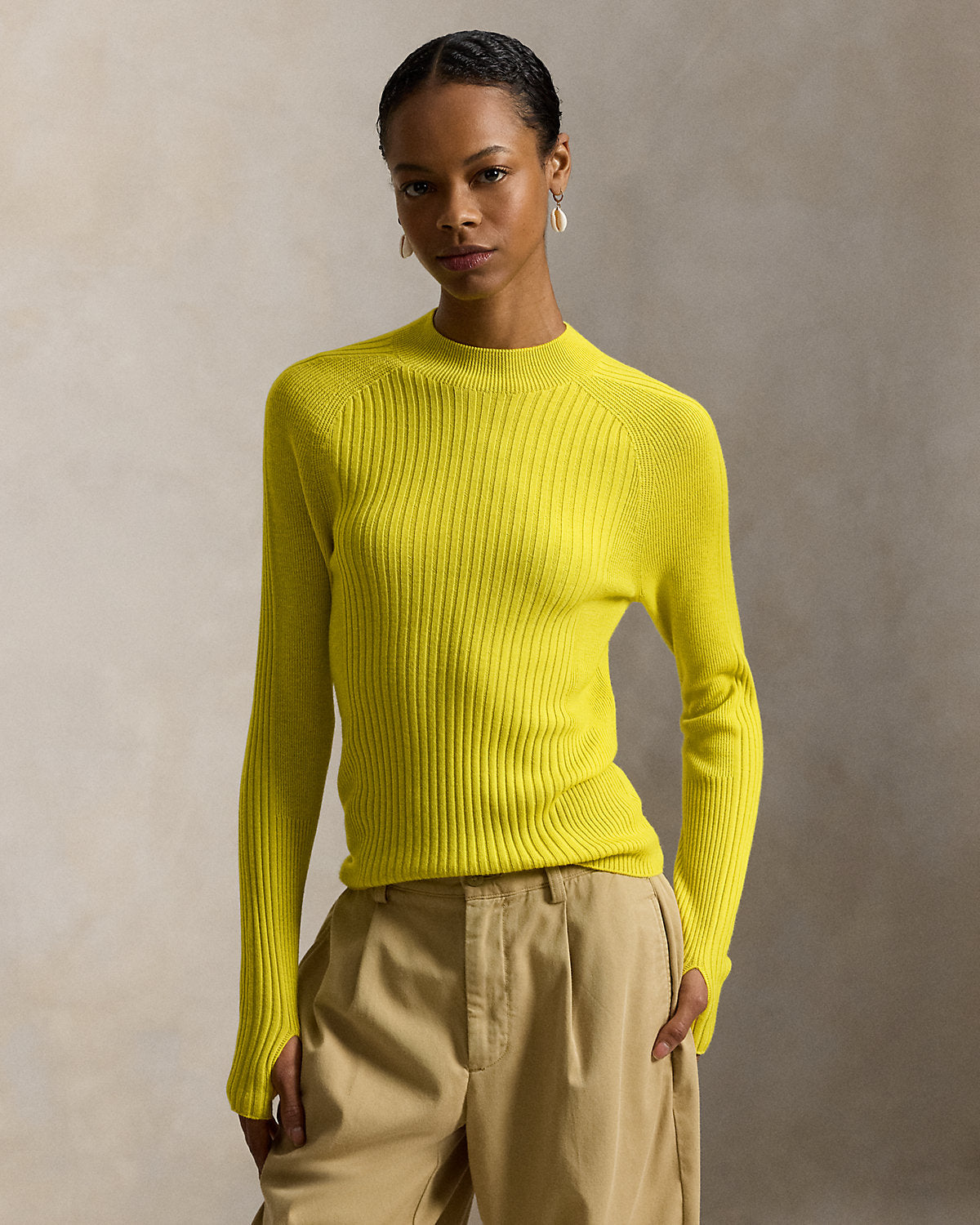 Ralph Lauren RibKnit Wool Mockneck Sweater