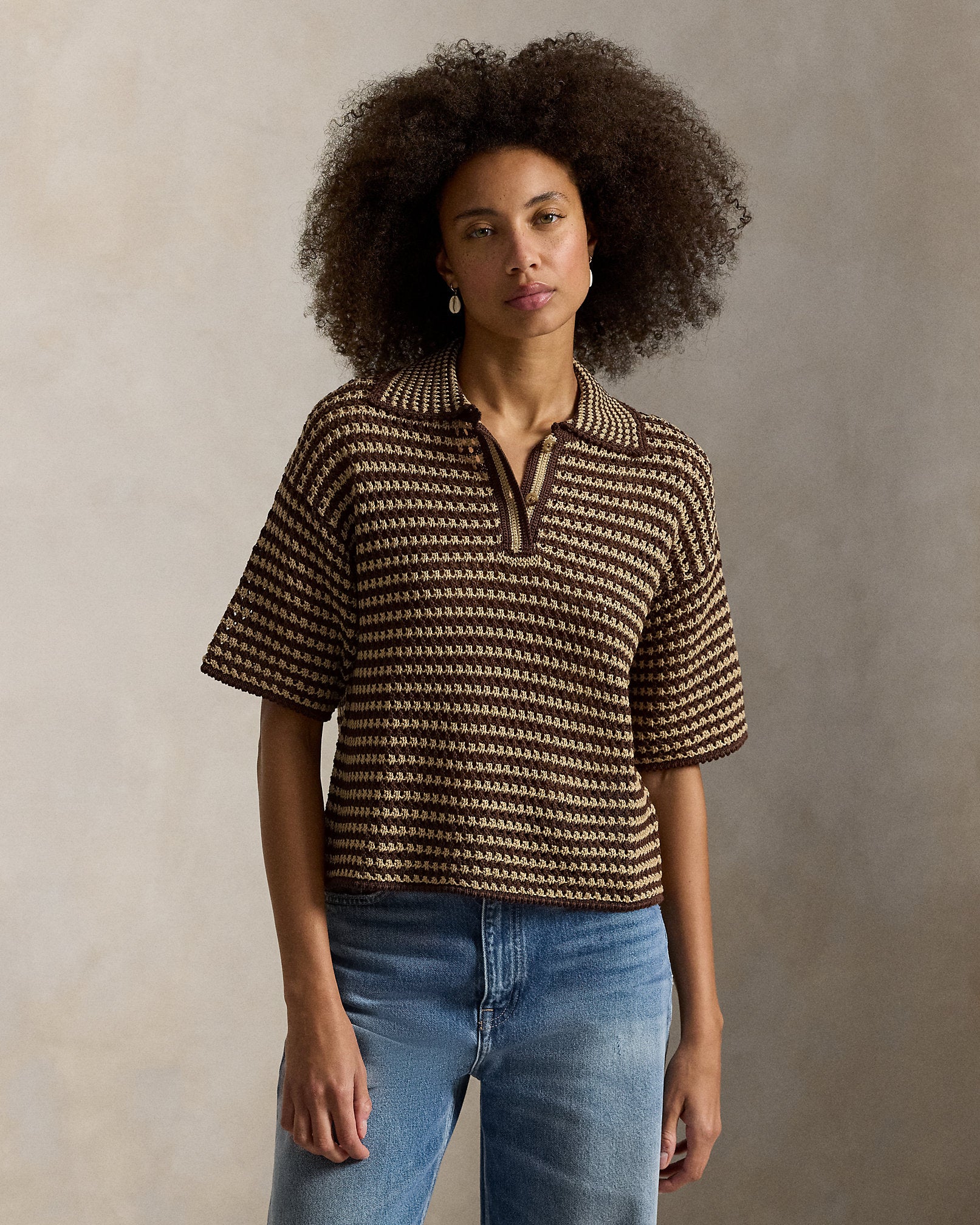 Ralph Lauren Striped Knit Cotton Polo Shirt