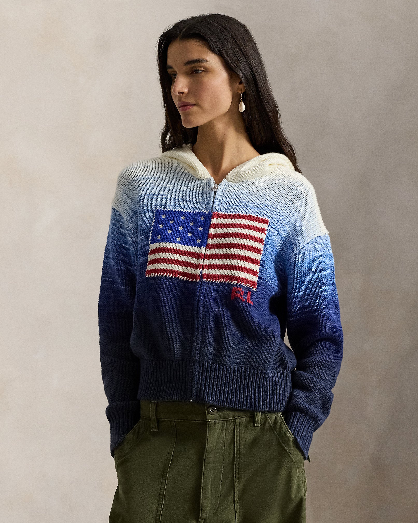 Ralph Lauren Flag Ombré Cotton Zip Hoodie