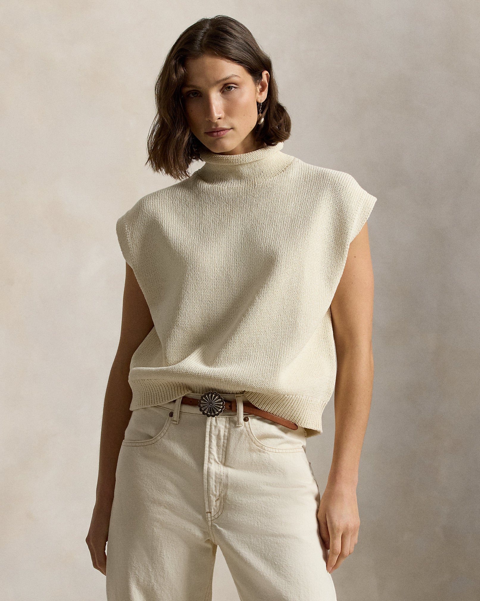 Ralph Lauren Sleeveless Cotton Turtleneck Sweater
