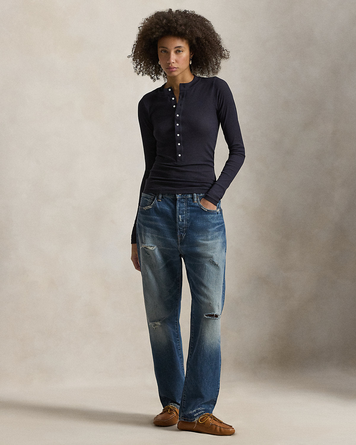 Ralph Lauren Ribbed Crepe Henley Shirt