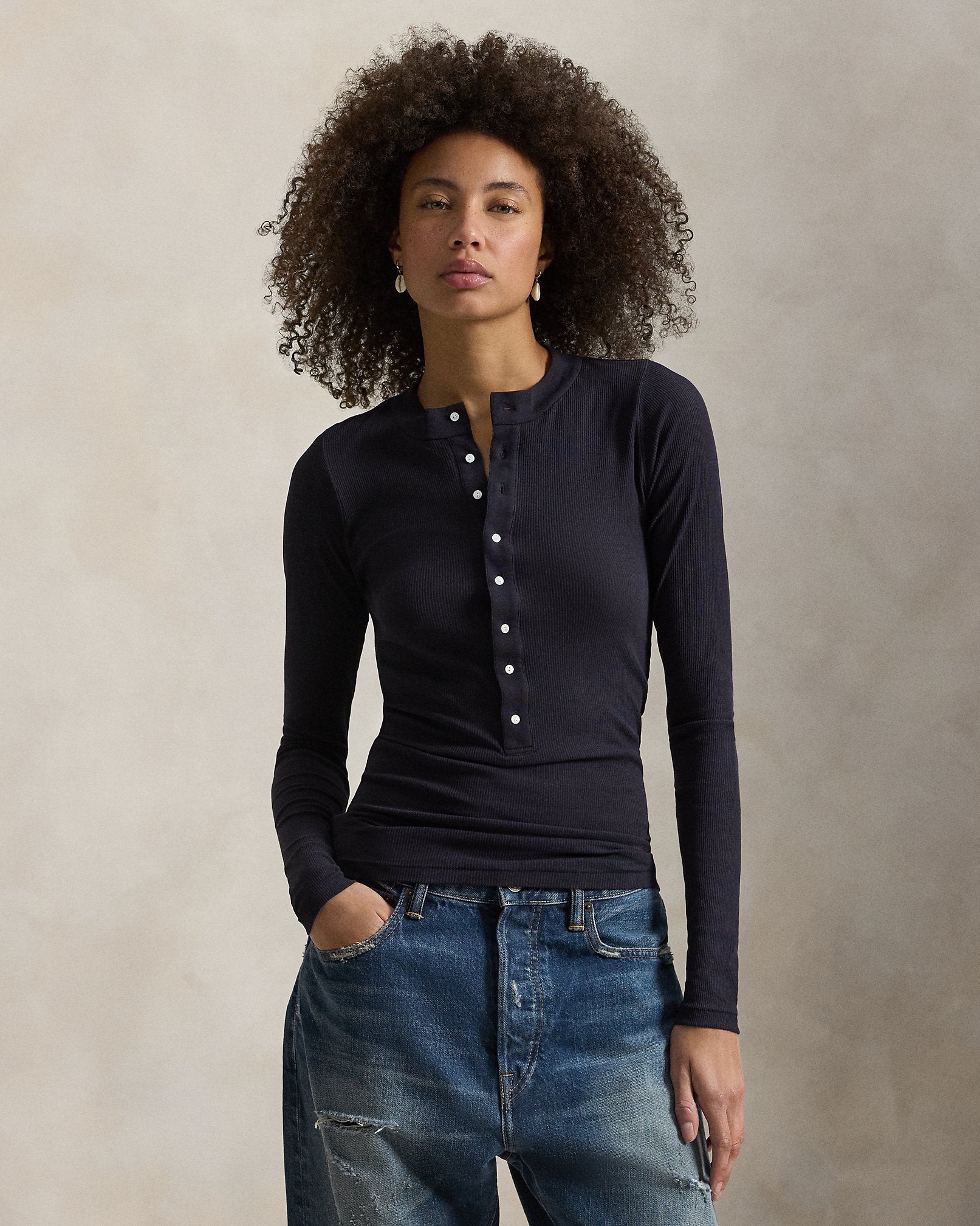 Ralph Lauren Ribbed Crepe Henley Shirt