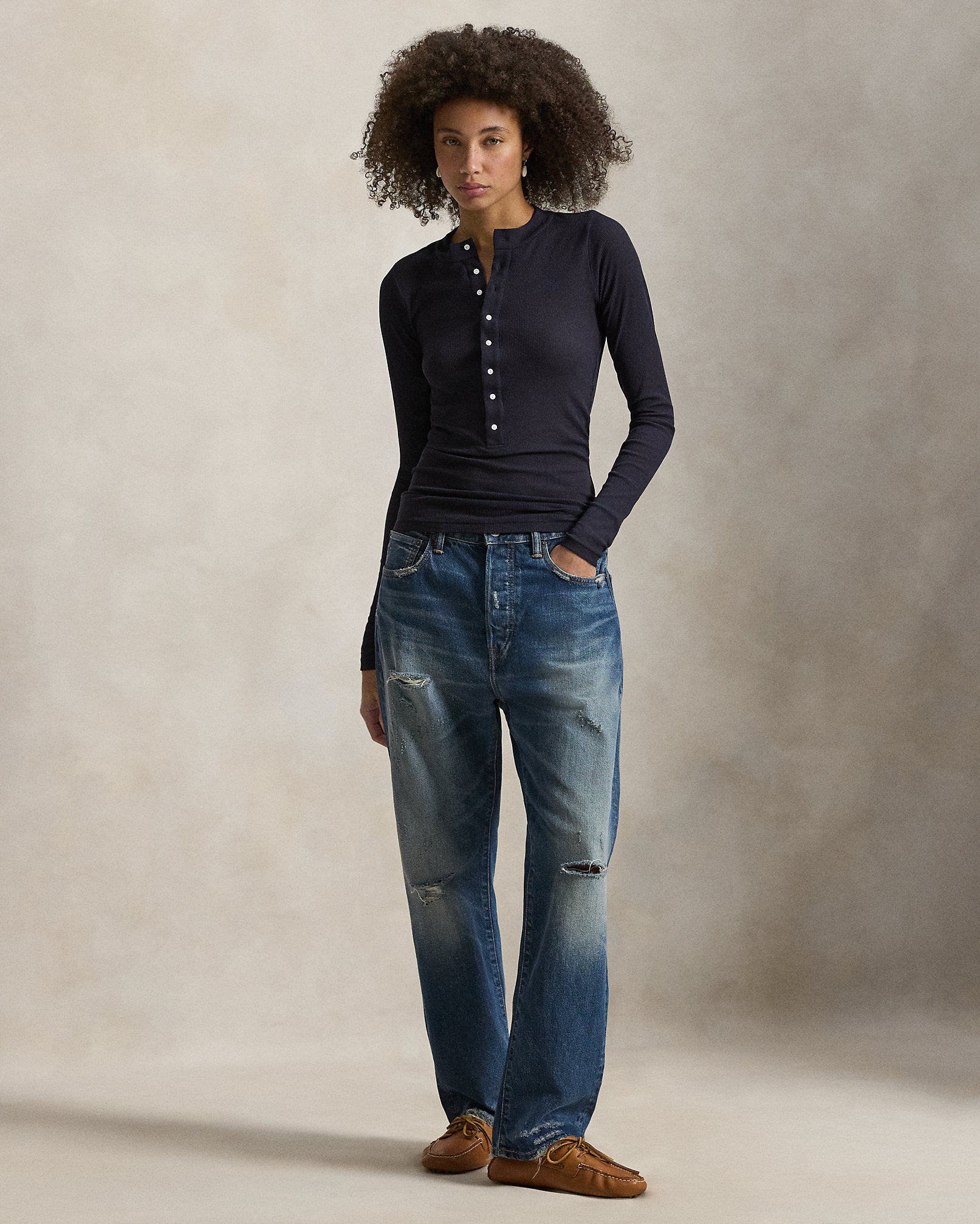 Ralph Lauren Ribbed Crepe Henley Shirt