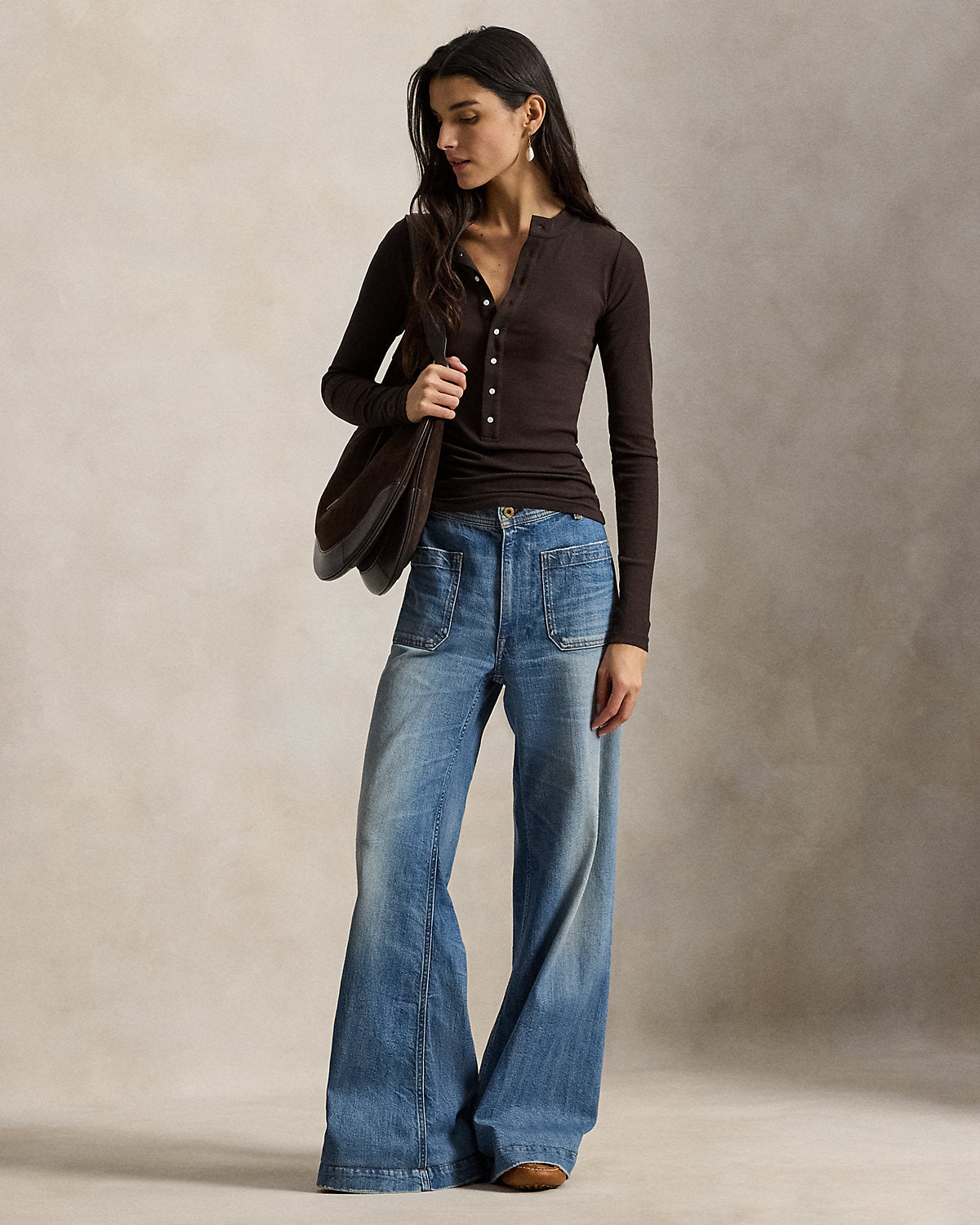 Ralph Lauren Ribbed Crepe Henley Shirt