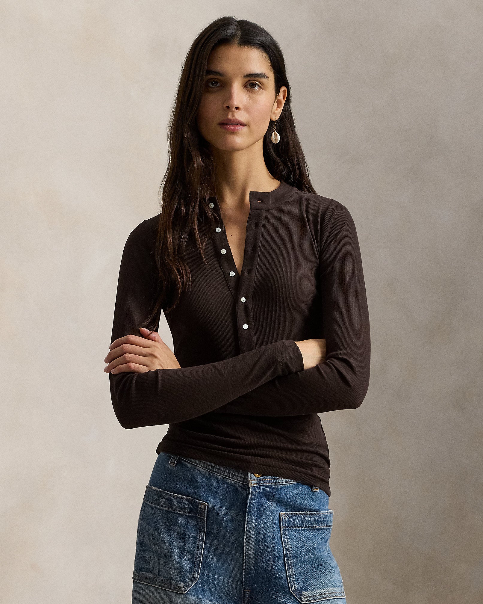 Ralph Lauren Ribbed Crepe Henley Shirt