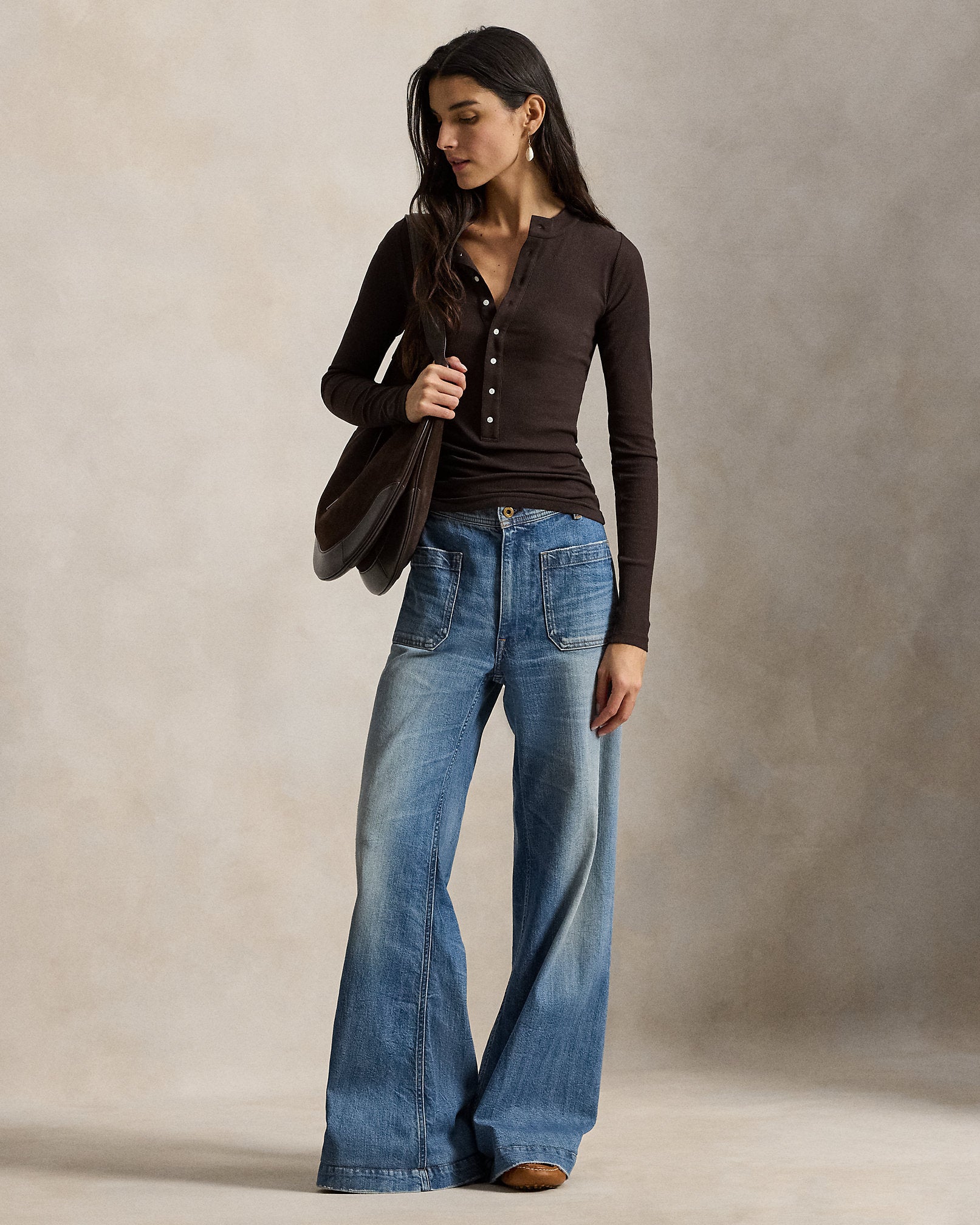 Ralph Lauren Ribbed Crepe Henley Shirt