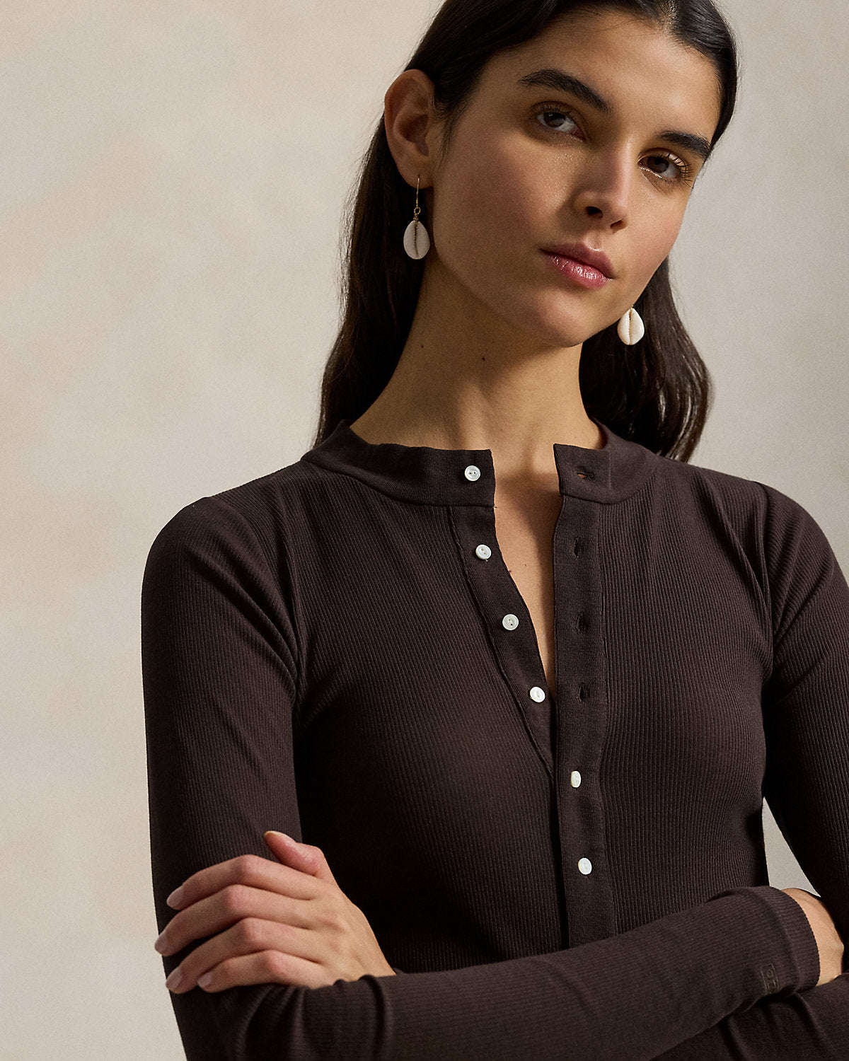 Ralph Lauren Ribbed Crepe Henley Shirt