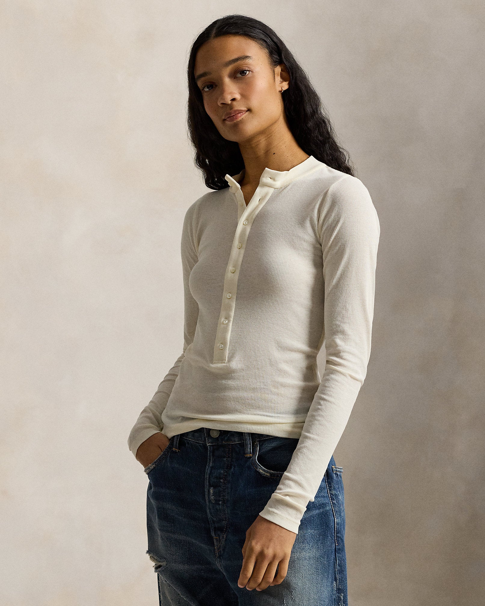 Ralph Lauren Ribbed Crepe Henley Shirt
