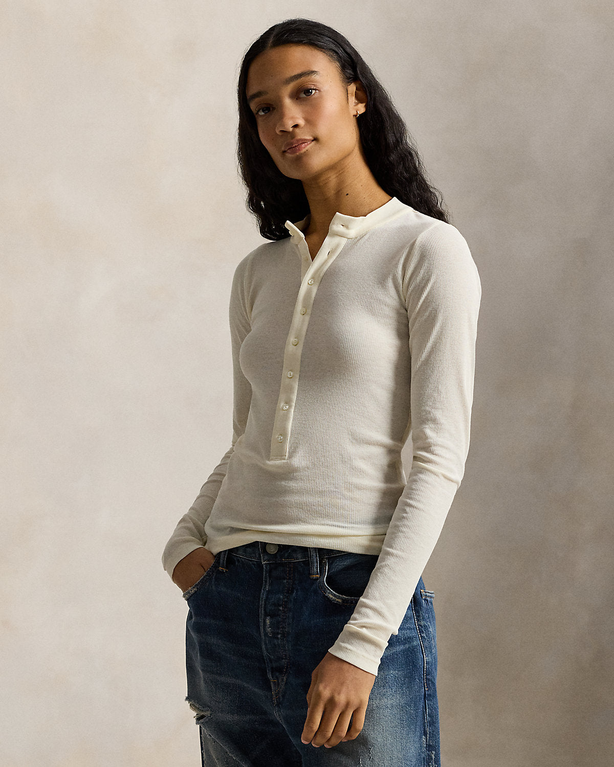 Ralph Lauren Ribbed Crepe Henley Shirt
