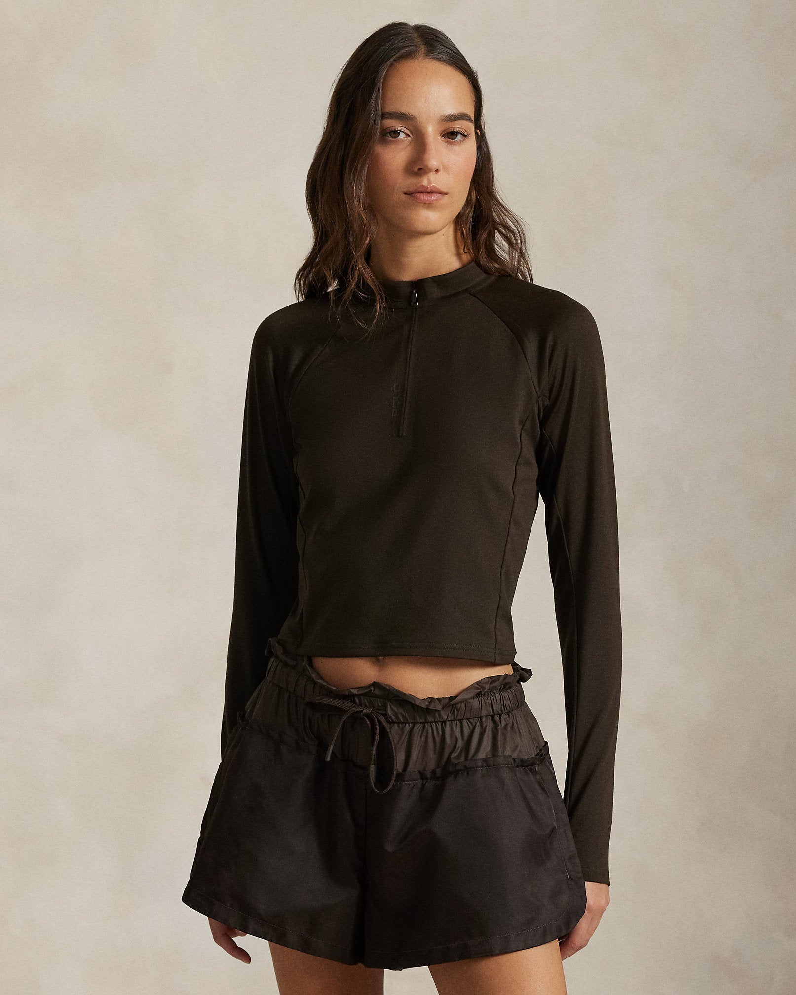 Ralph Lauren Sueded Jersey Cropped HalfZip