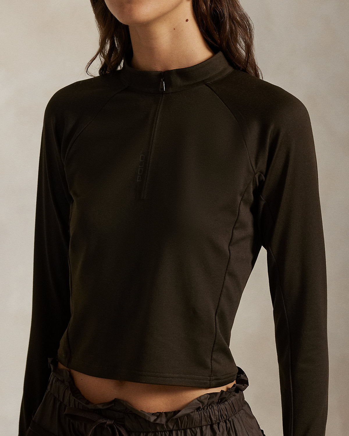 Ralph Lauren Sueded Jersey Cropped HalfZip