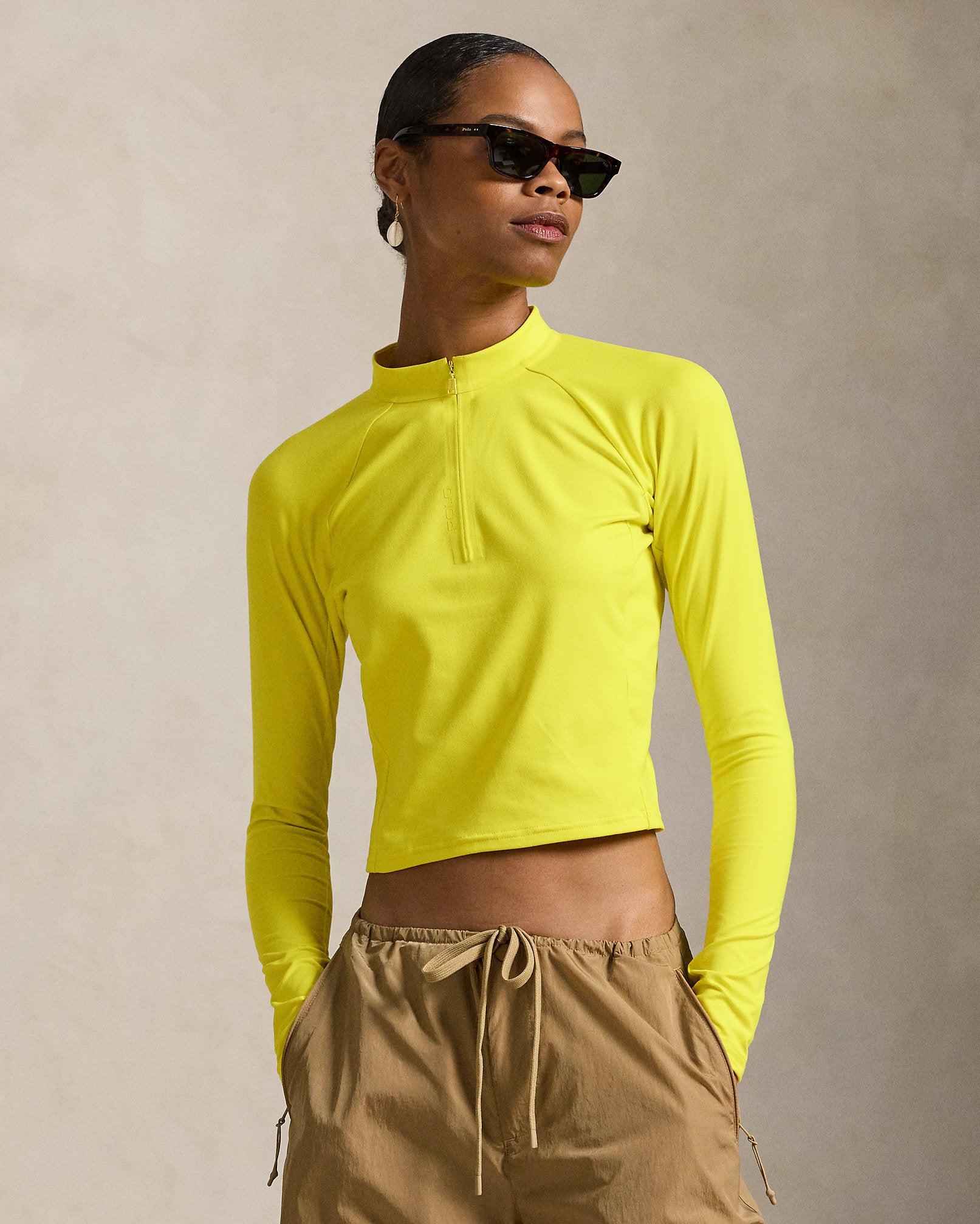 Ralph Lauren Sueded Jersey Cropped HalfZip