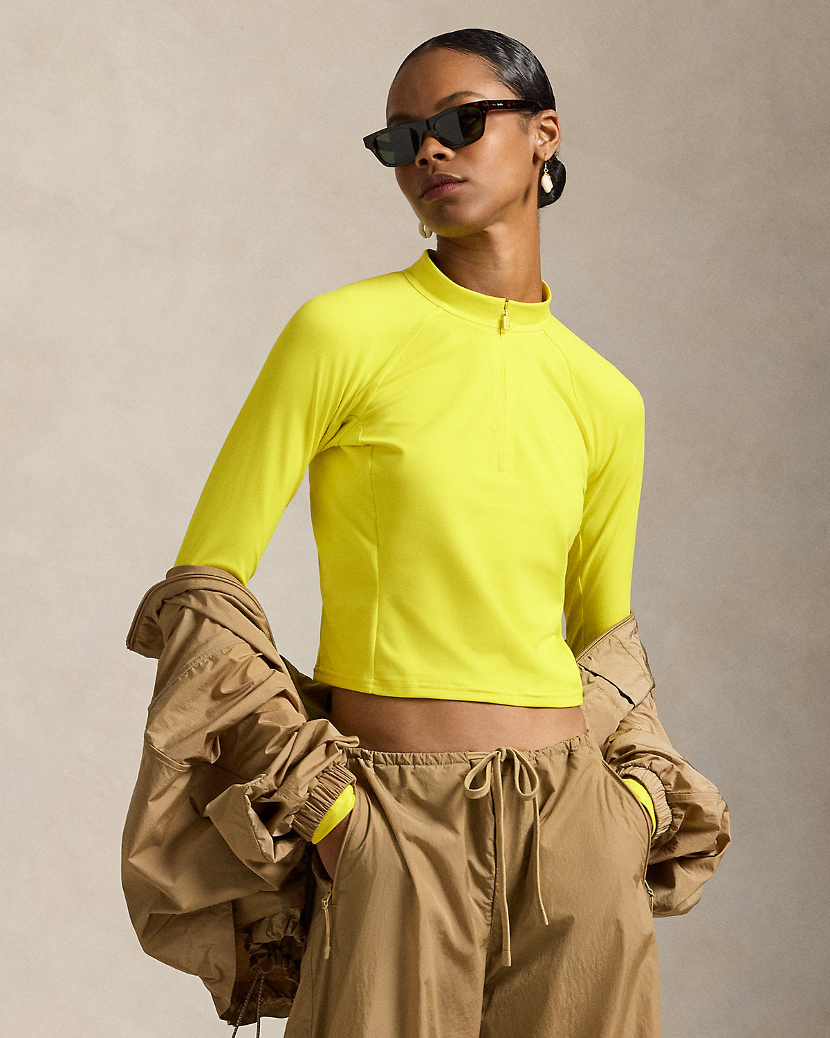 Ralph Lauren Sueded Jersey Cropped HalfZip