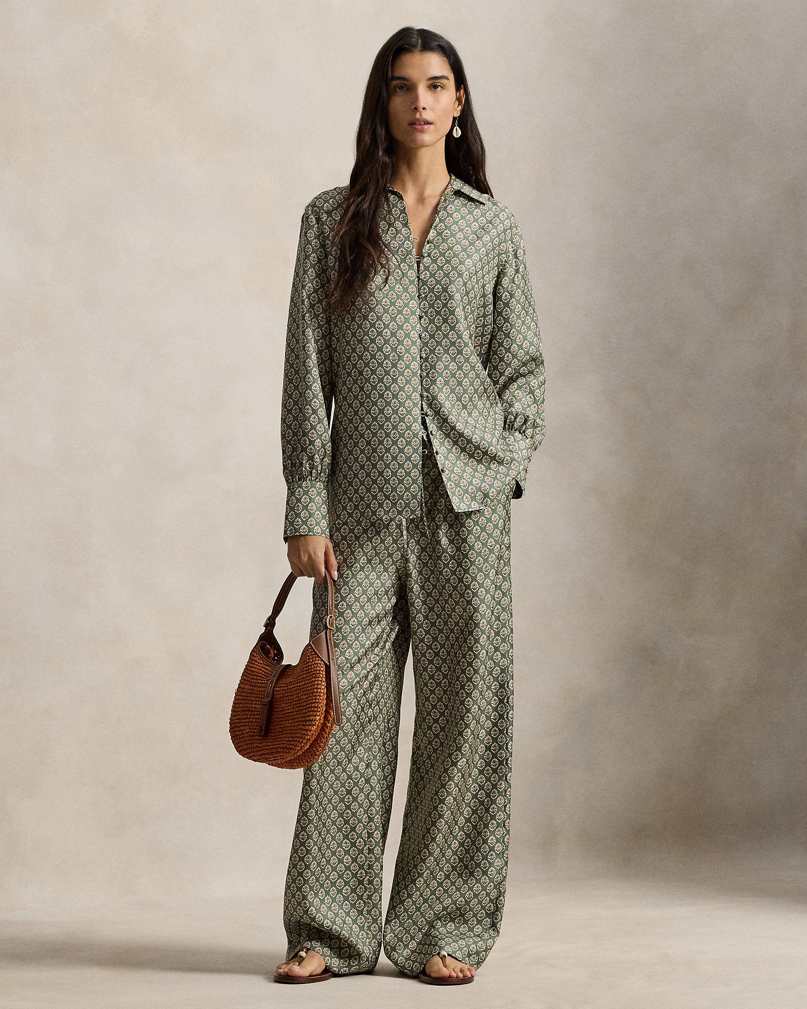 Ralph Lauren Floral Silk Drawstring WideLeg Pant
