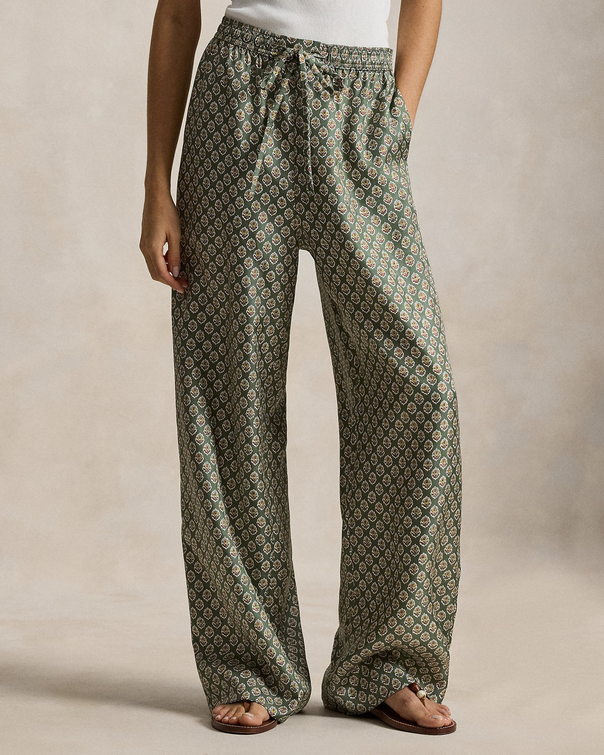 Ralph Lauren Floral Silk Drawstring WideLeg Pant