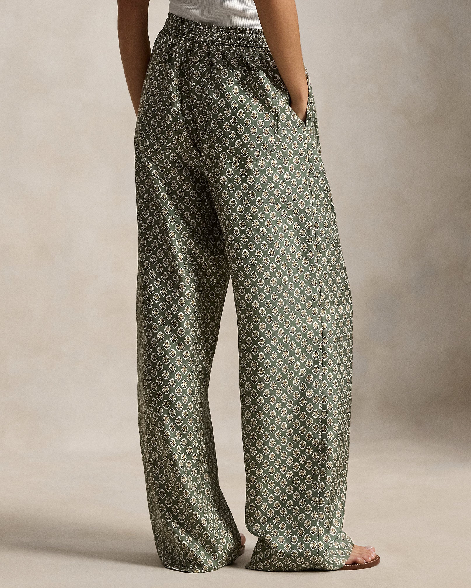 Ralph Lauren Floral Silk Drawstring WideLeg Pant