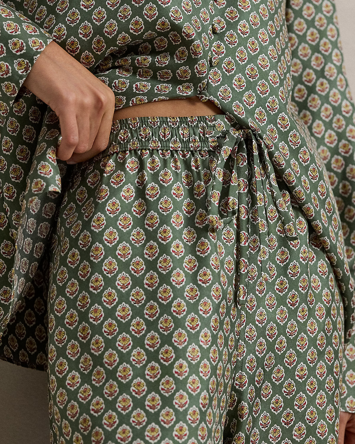 Ralph Lauren Floral Silk Drawstring WideLeg Pant