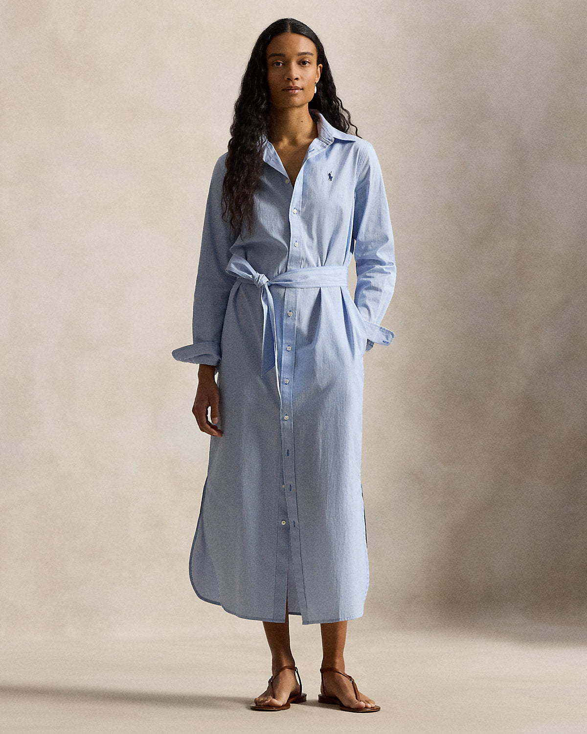 Ralph Lauren Belted Striped Cotton Shirtdress
