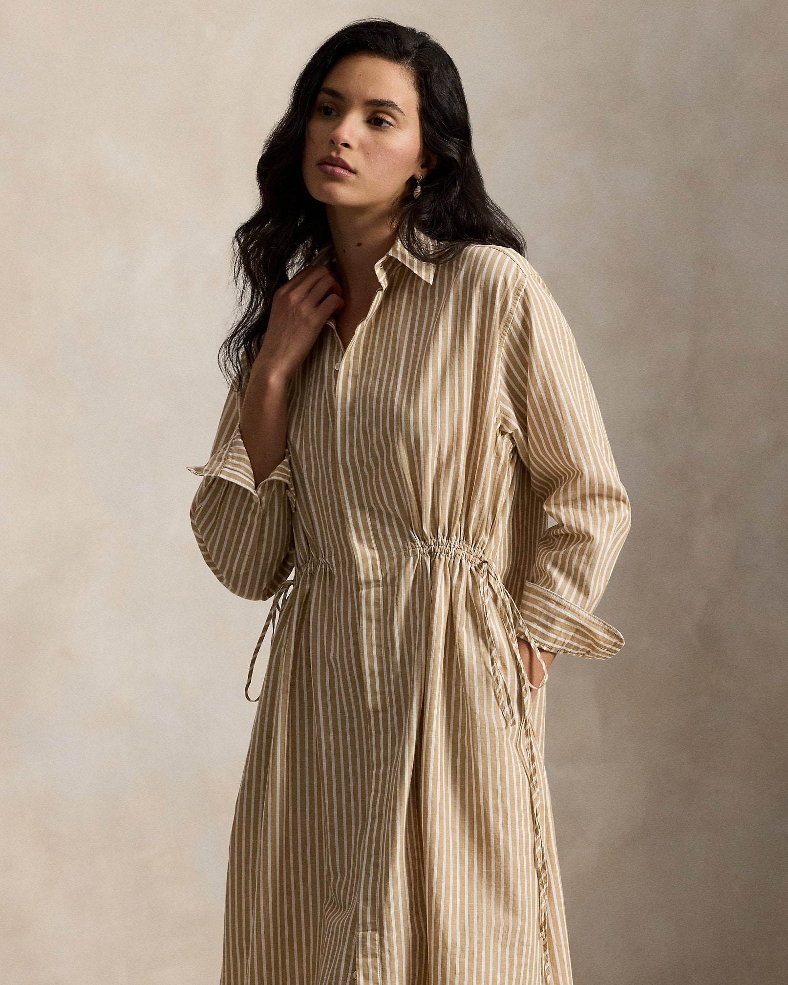 Ralph Lauren Striped CottonLinen Drawcord Shirtdress
