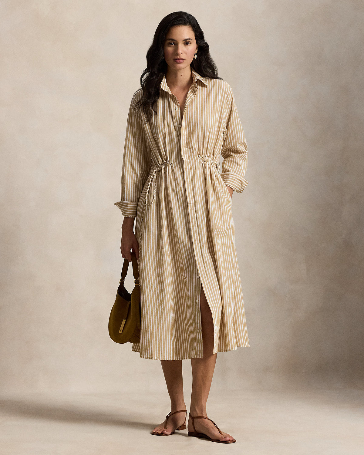 Ralph Lauren Striped CottonLinen Drawcord Shirtdress