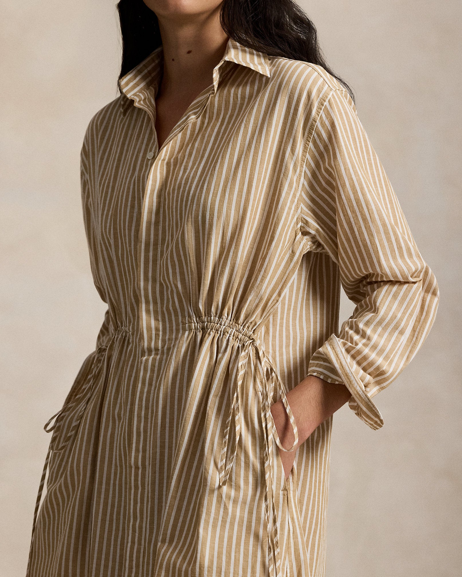 Ralph Lauren Striped CottonLinen Drawcord Shirtdress
