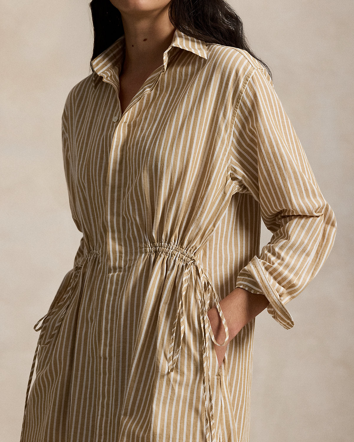 Ralph Lauren Striped CottonLinen Drawcord Shirtdress