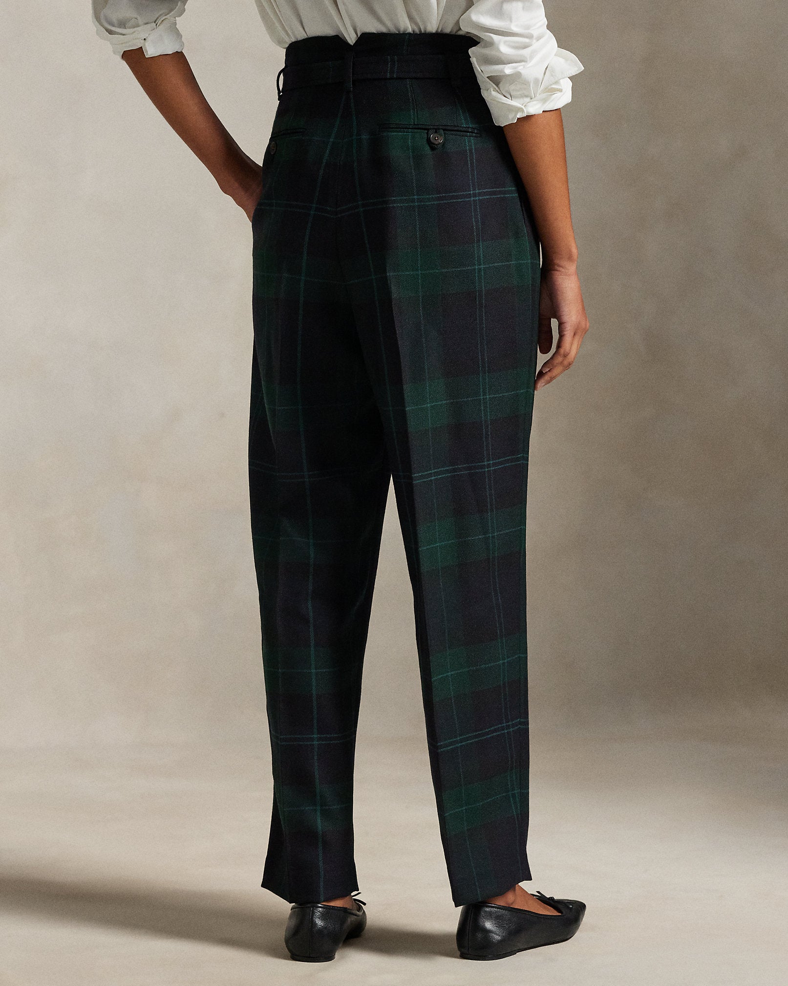 Ralph Lauren Belted Plaid Wool Pleated Tapered Pant