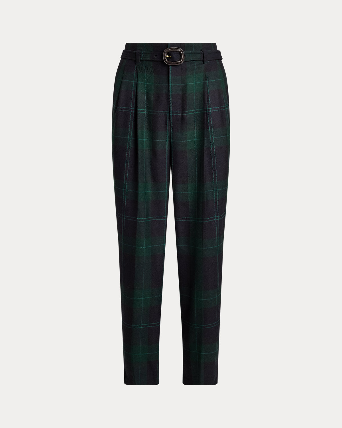 Ralph Lauren Belted Plaid Wool Pleated Tapered Pant