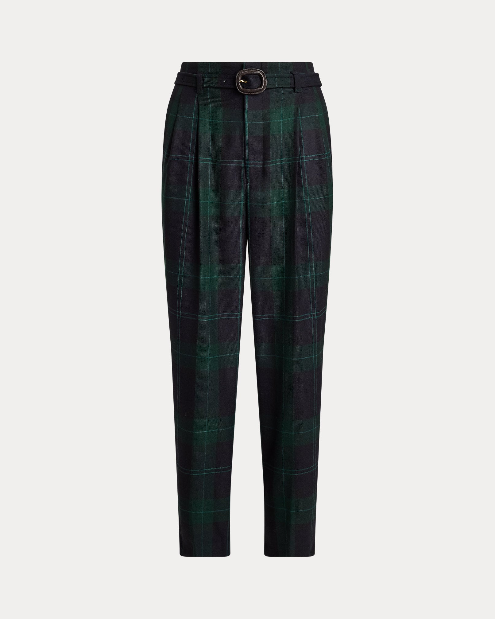 Ralph Lauren Belted Plaid Wool Pleated Tapered Pant