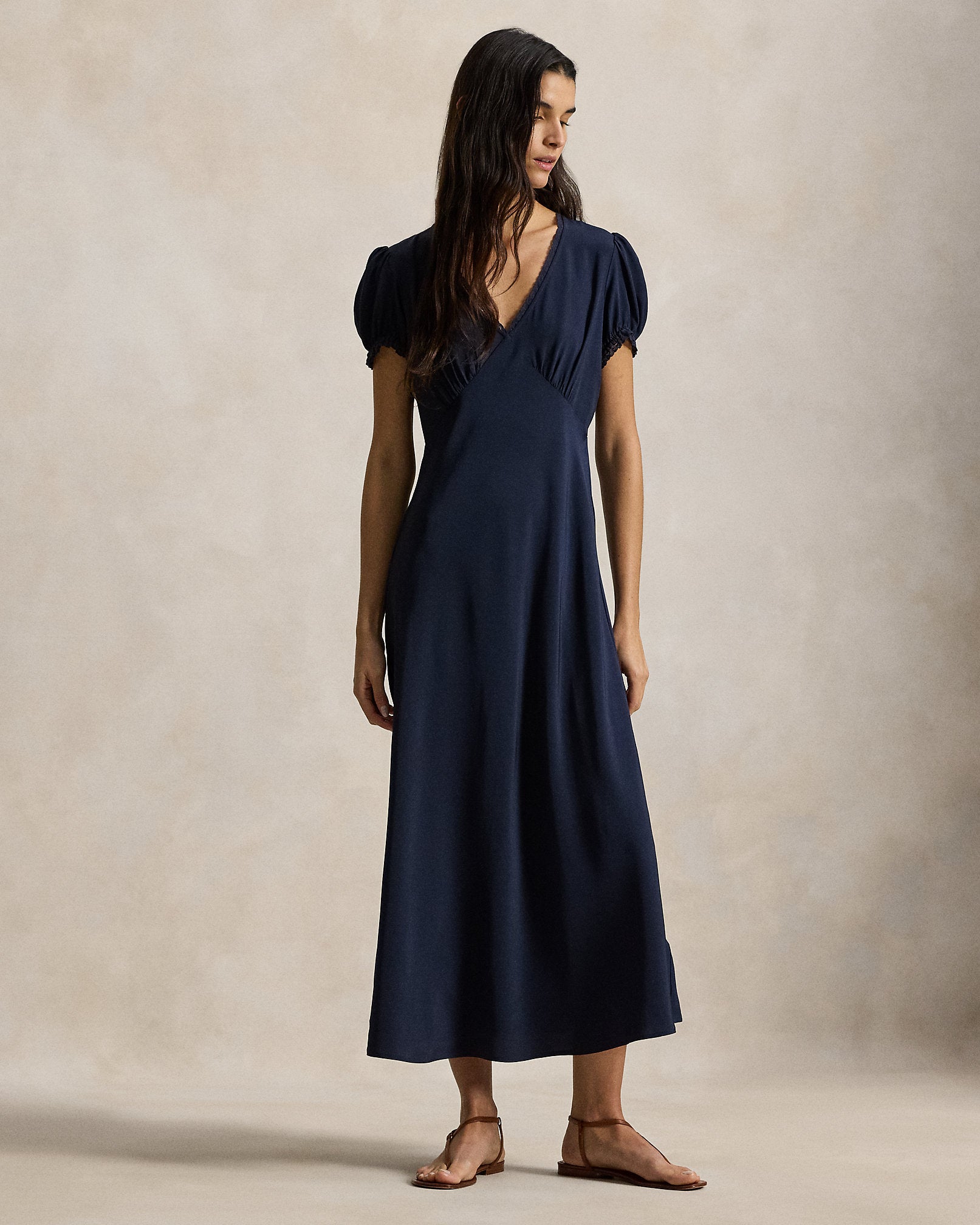 Ralph Lauren LaceTrim Silk Dress