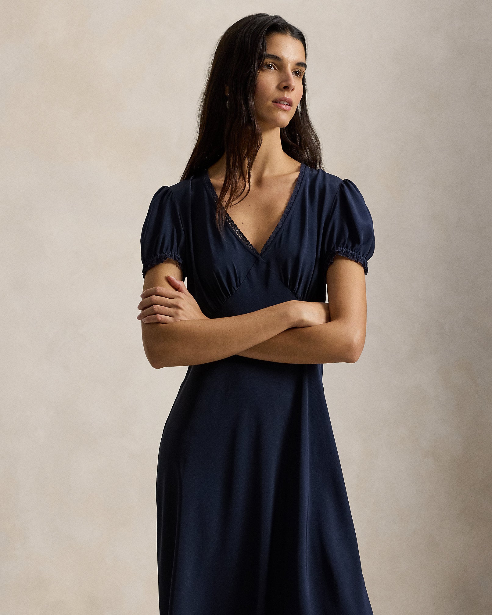 Ralph Lauren LaceTrim Silk Dress