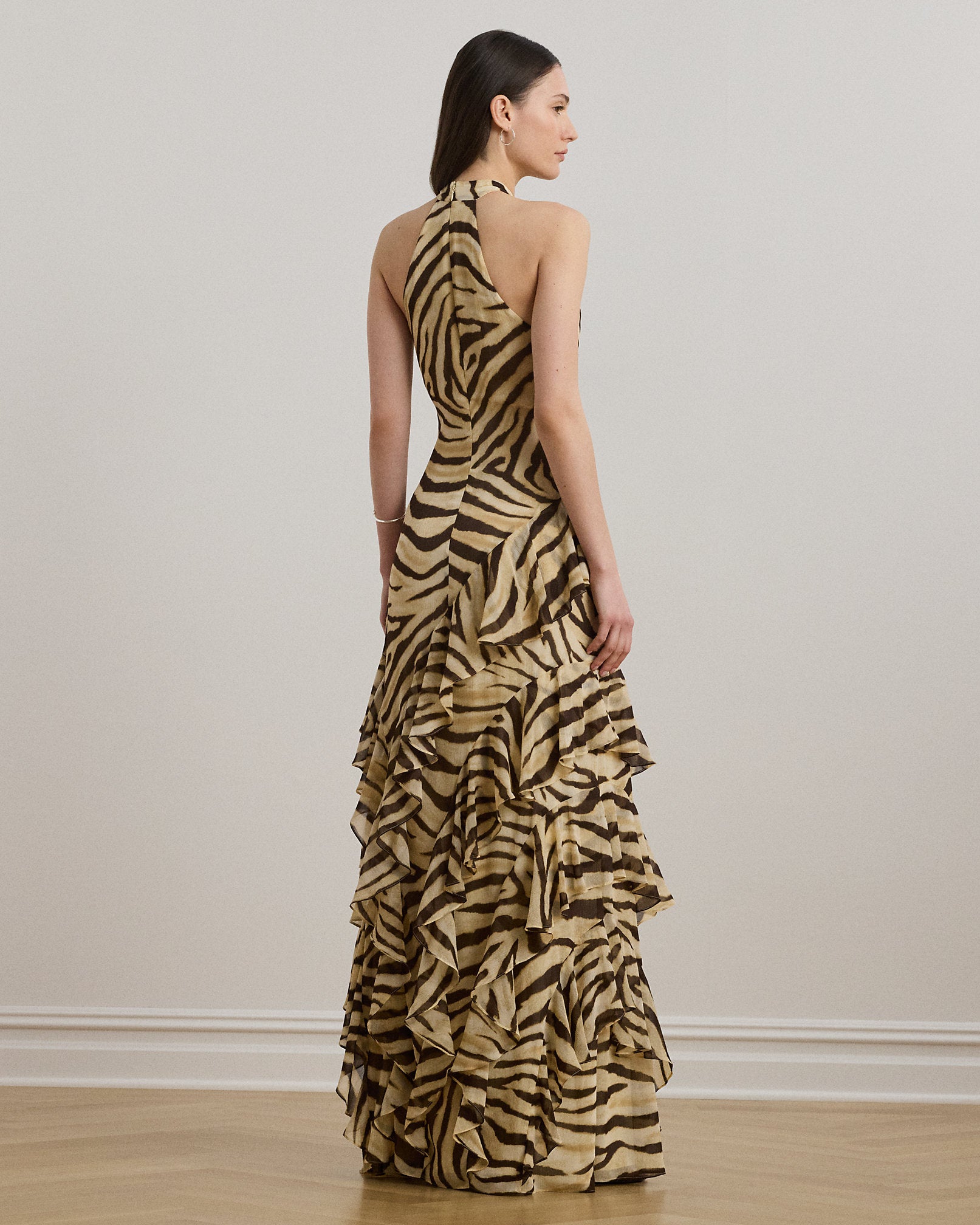 Ralph Lauren ZebraPrint RuffleTrim Georgette Gown