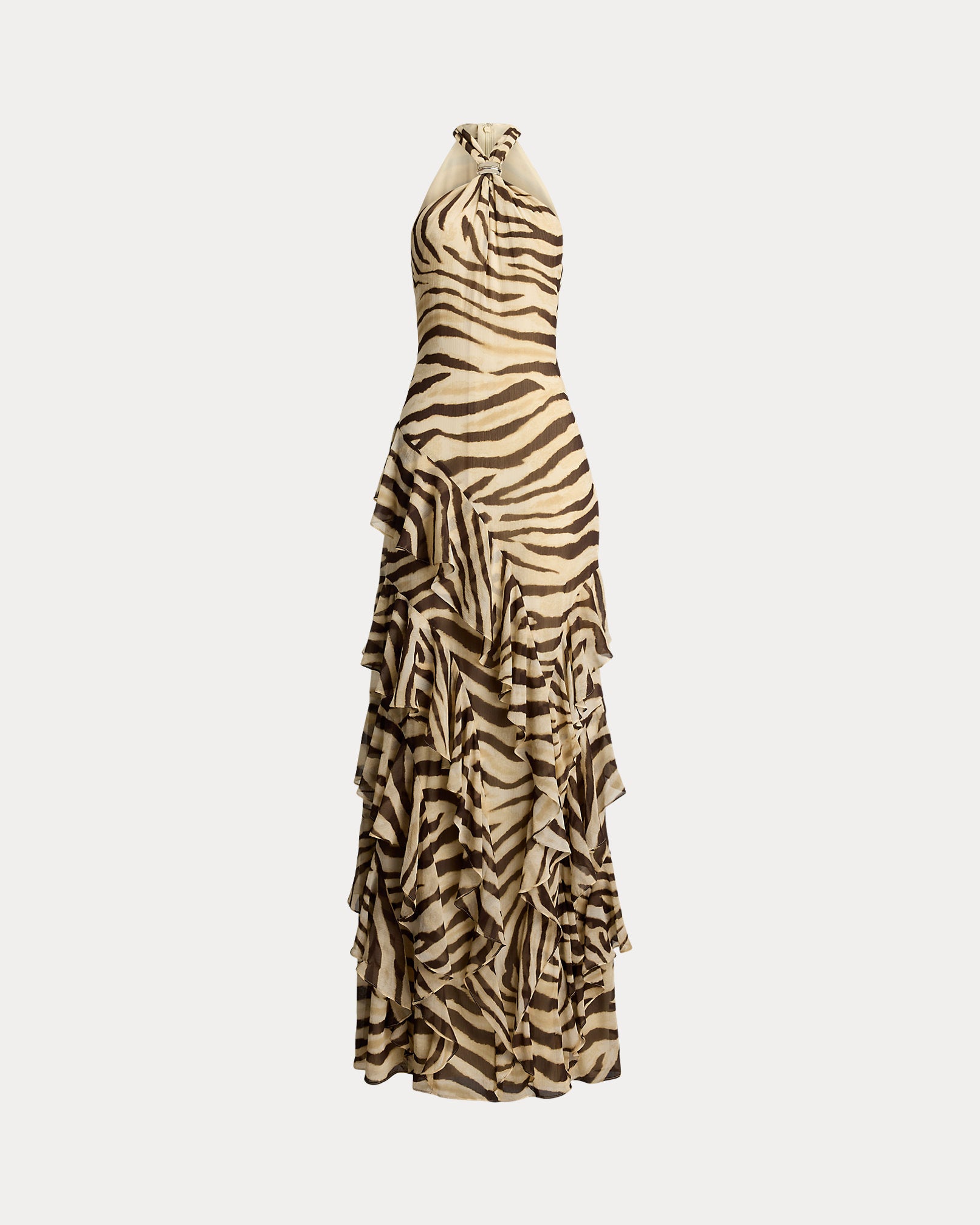 Ralph Lauren ZebraPrint RuffleTrim Georgette Gown