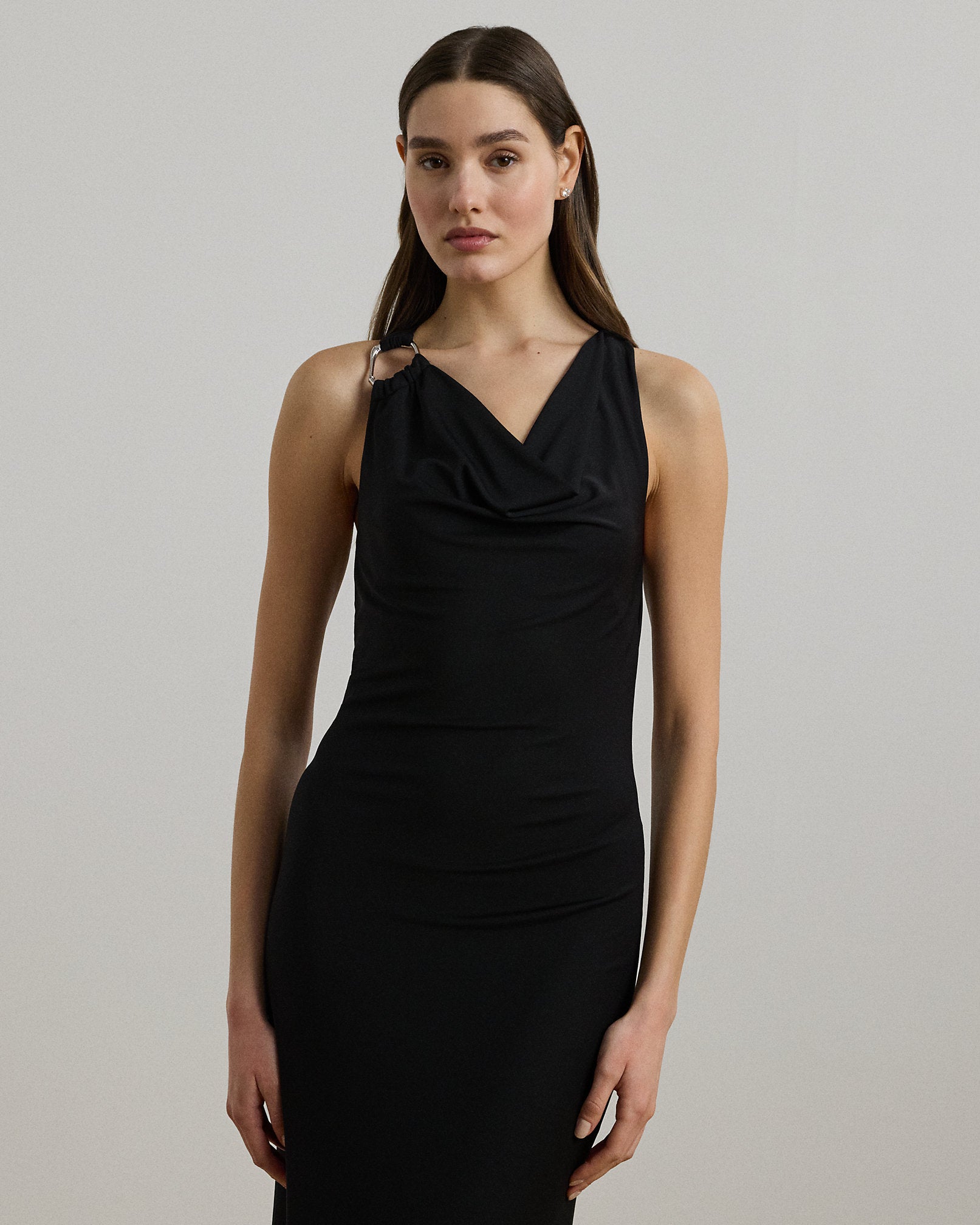 Ralph Lauren RingTrim Jersey Cowlneck Gown