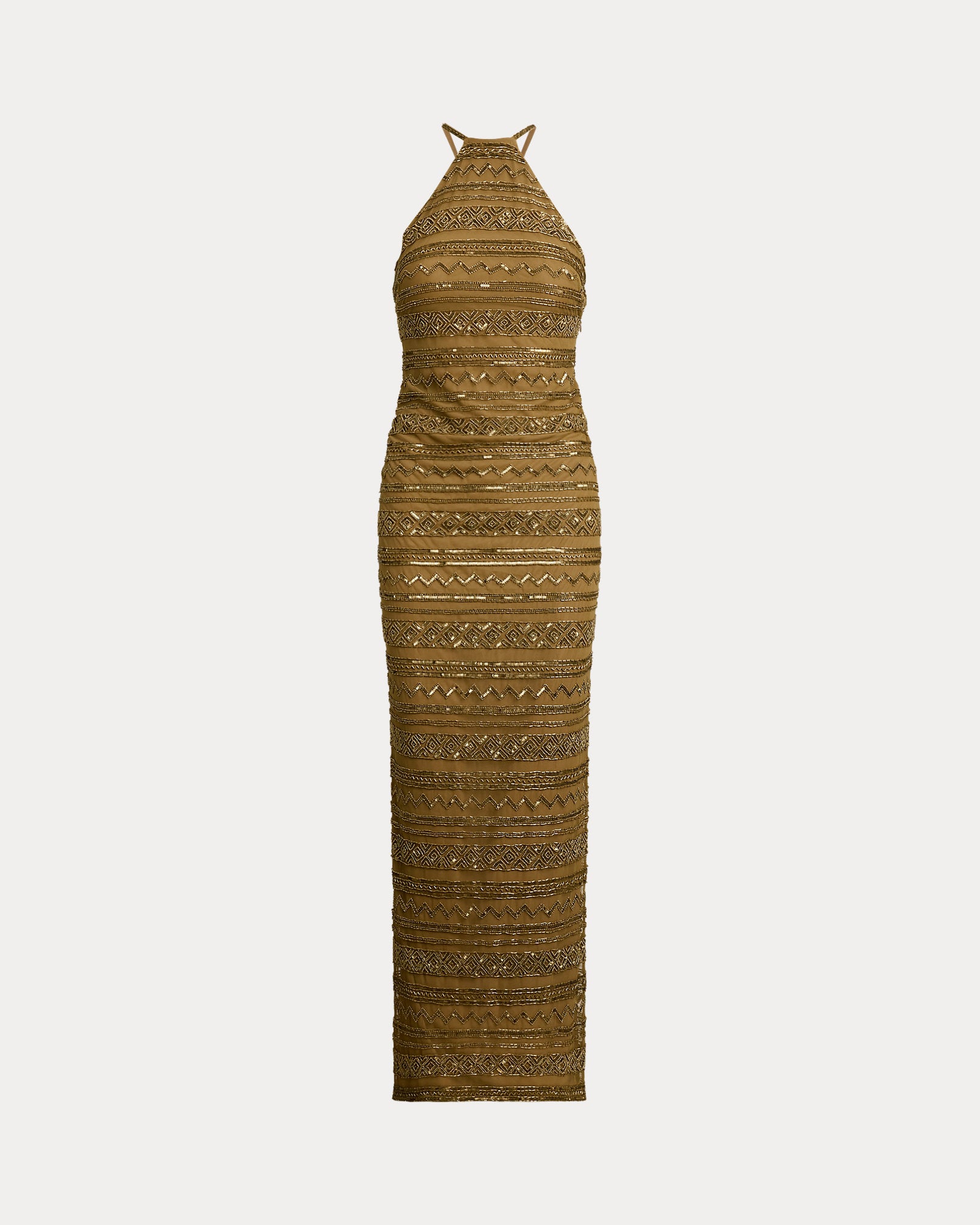 Ralph Lauren Beaded Mesh Halter Gown