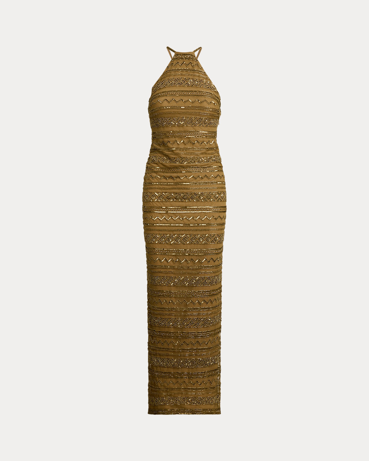 Ralph Lauren Beaded Mesh Halter Gown