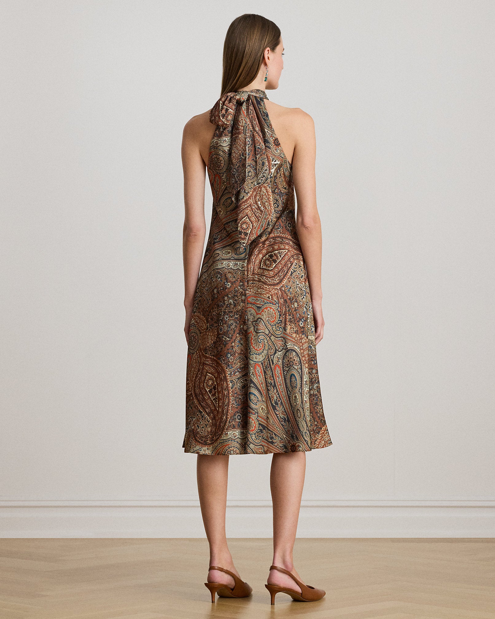 Ralph Lauren Paisley Charmeuse Halter Cocktail Dress