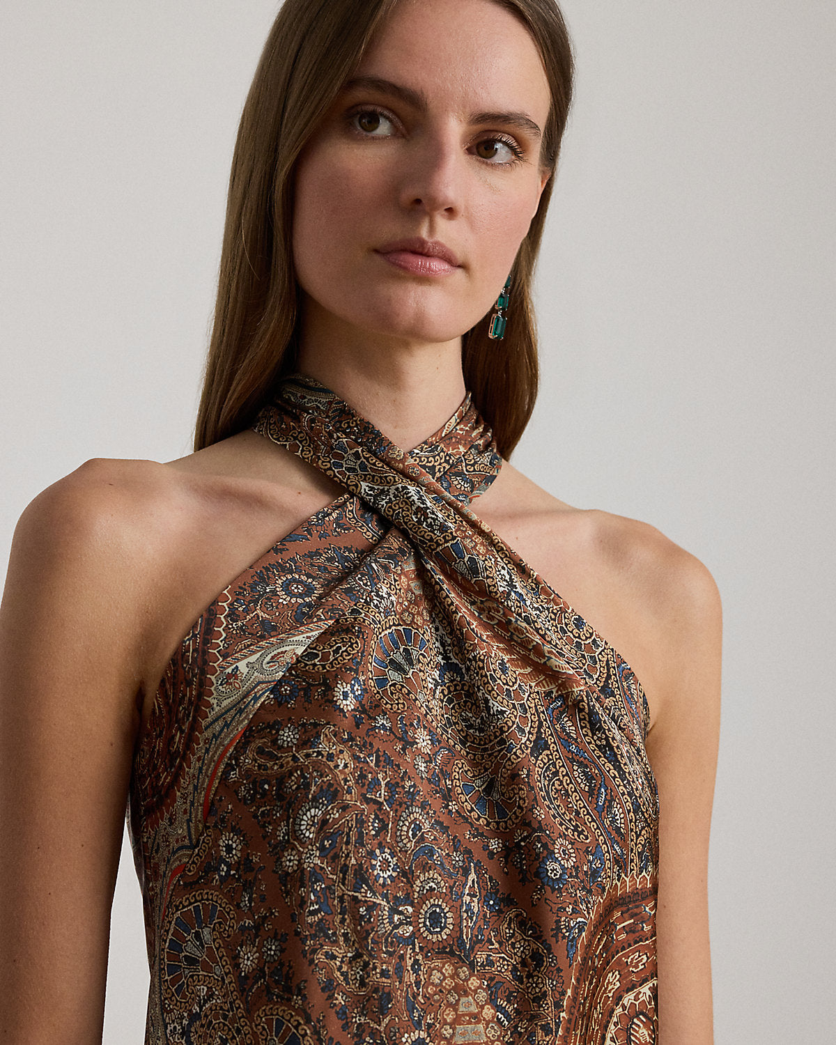 Ralph Lauren Paisley Charmeuse Halter Cocktail Dress