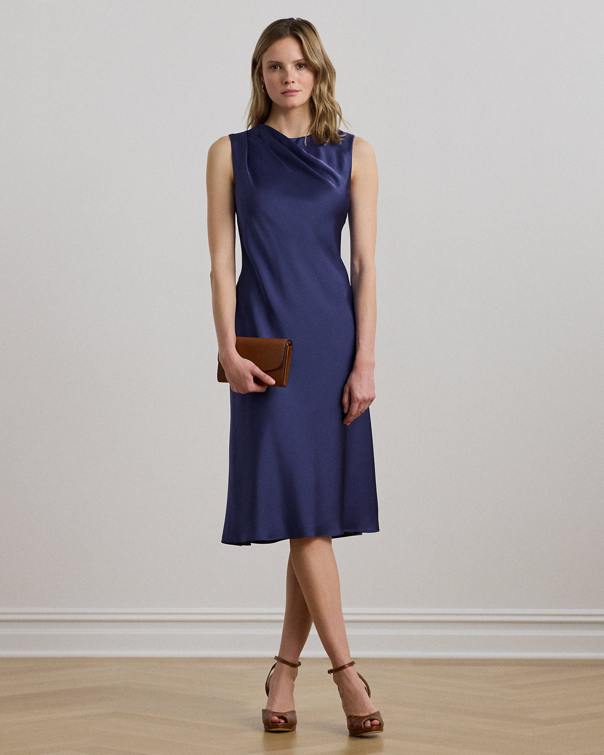 Ralph Lauren Pleated Satin Charmeuse Cocktail Dress