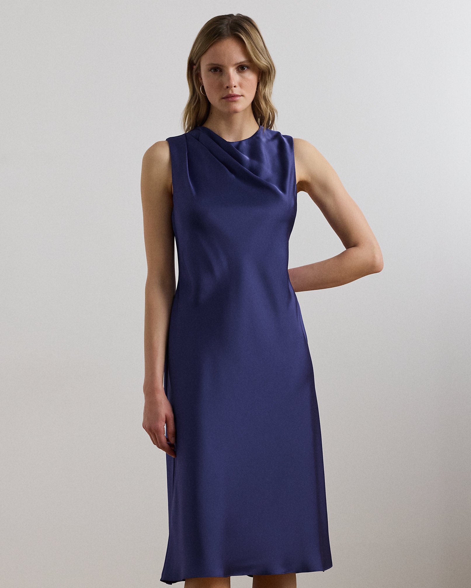 Ralph Lauren Pleated Satin Charmeuse Cocktail Dress