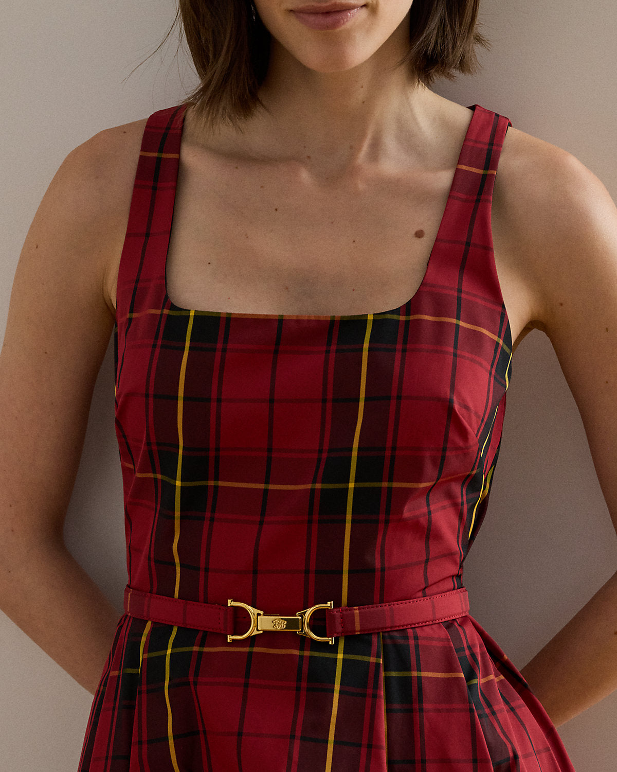 Ralph Lauren Plaid Belted Taffeta Cocktail Dress